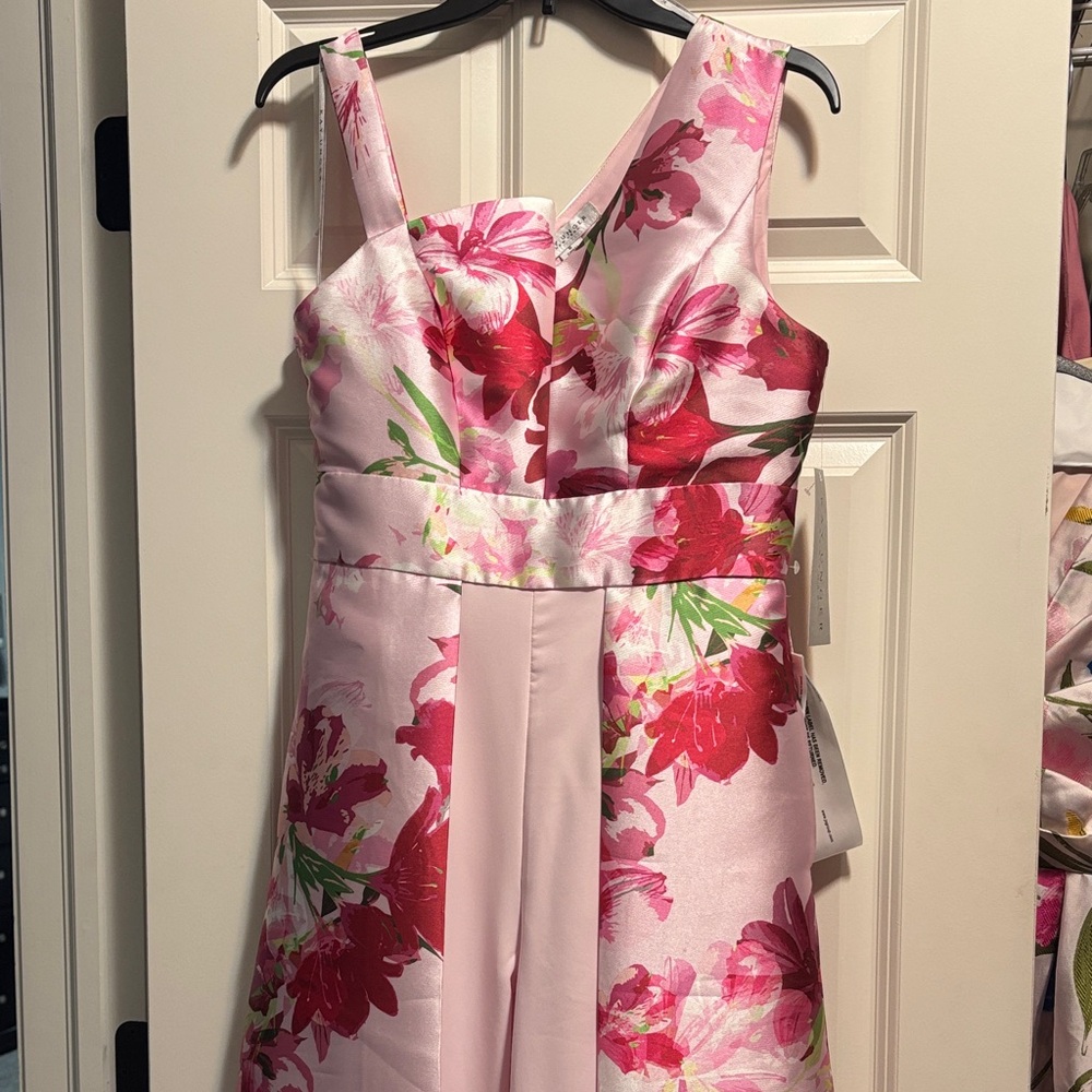 NEW Kay Unger Pink and Green Floral Dress